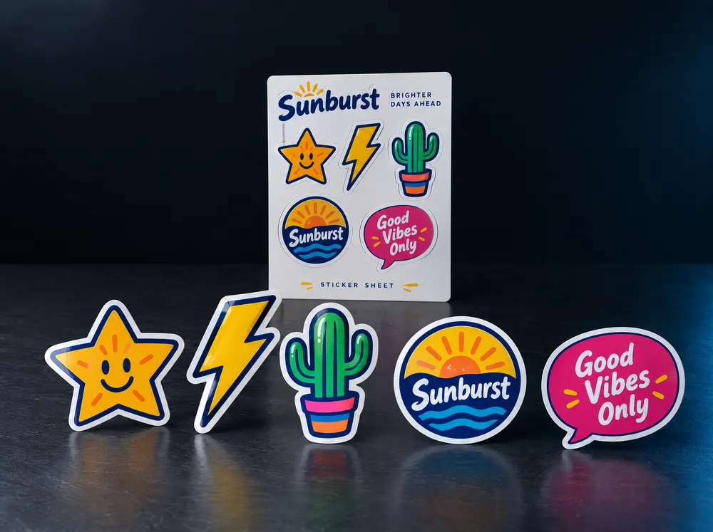 Die-cut promotional stickers and a sticker sheet